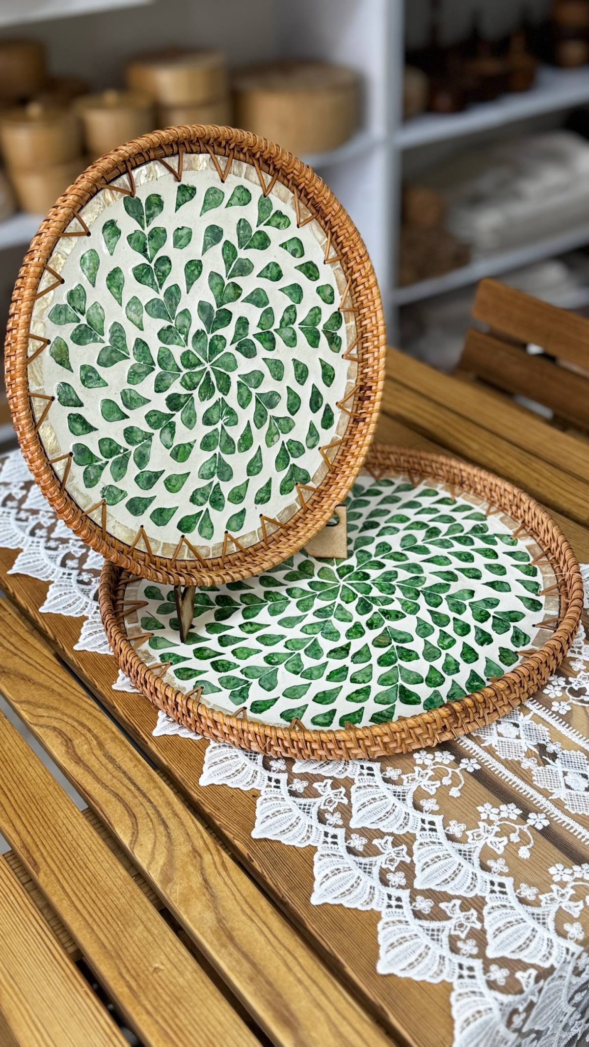 سینی راتان صدفی سبز - تصویر 1